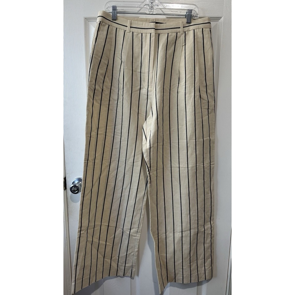 Jenni Kayne Cream Wide Straight-Leg Pinstripe Pants